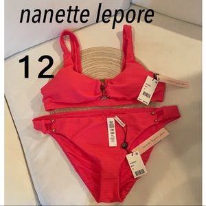 NWT (12)watermelon pink Lepore bikini brass studs